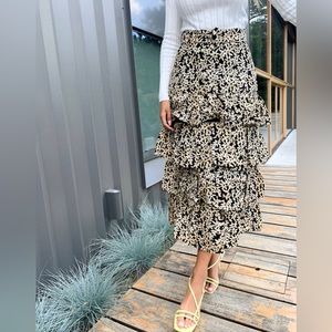 & Other Stories belted floral ruffled midi skirt